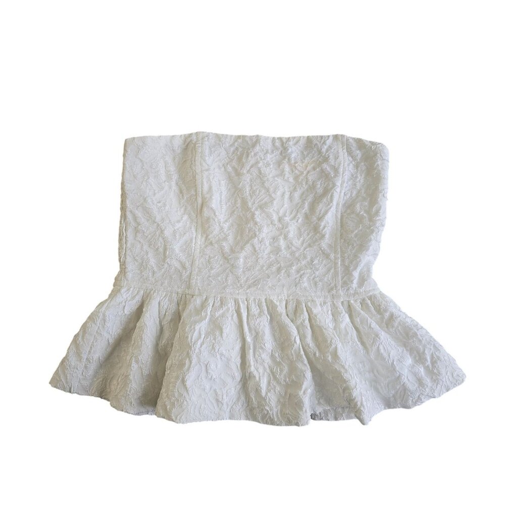Entro Womens Strapless White Textured Peplum Top M Polyester Smocked Back